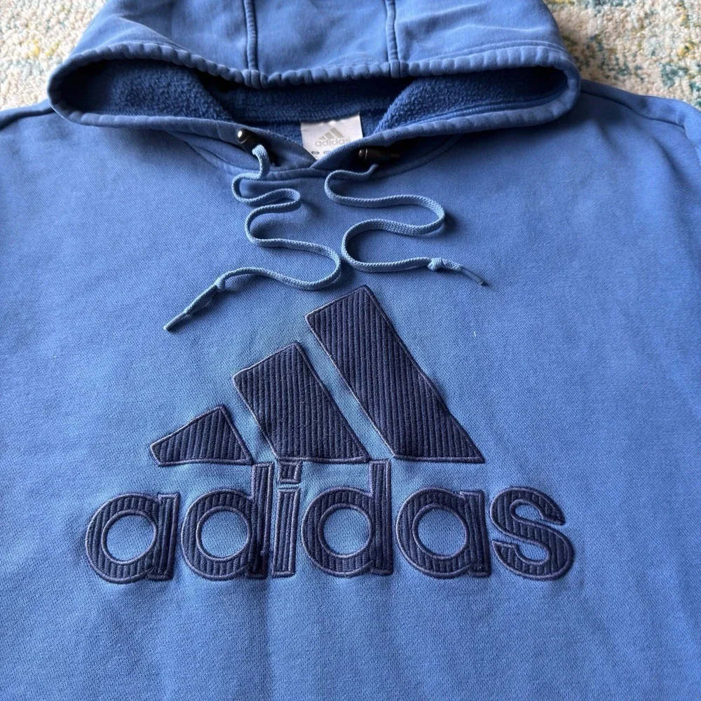 Vintage Y2K 2000s Adidas Center Big Logo Hoodie Mens XL Blue